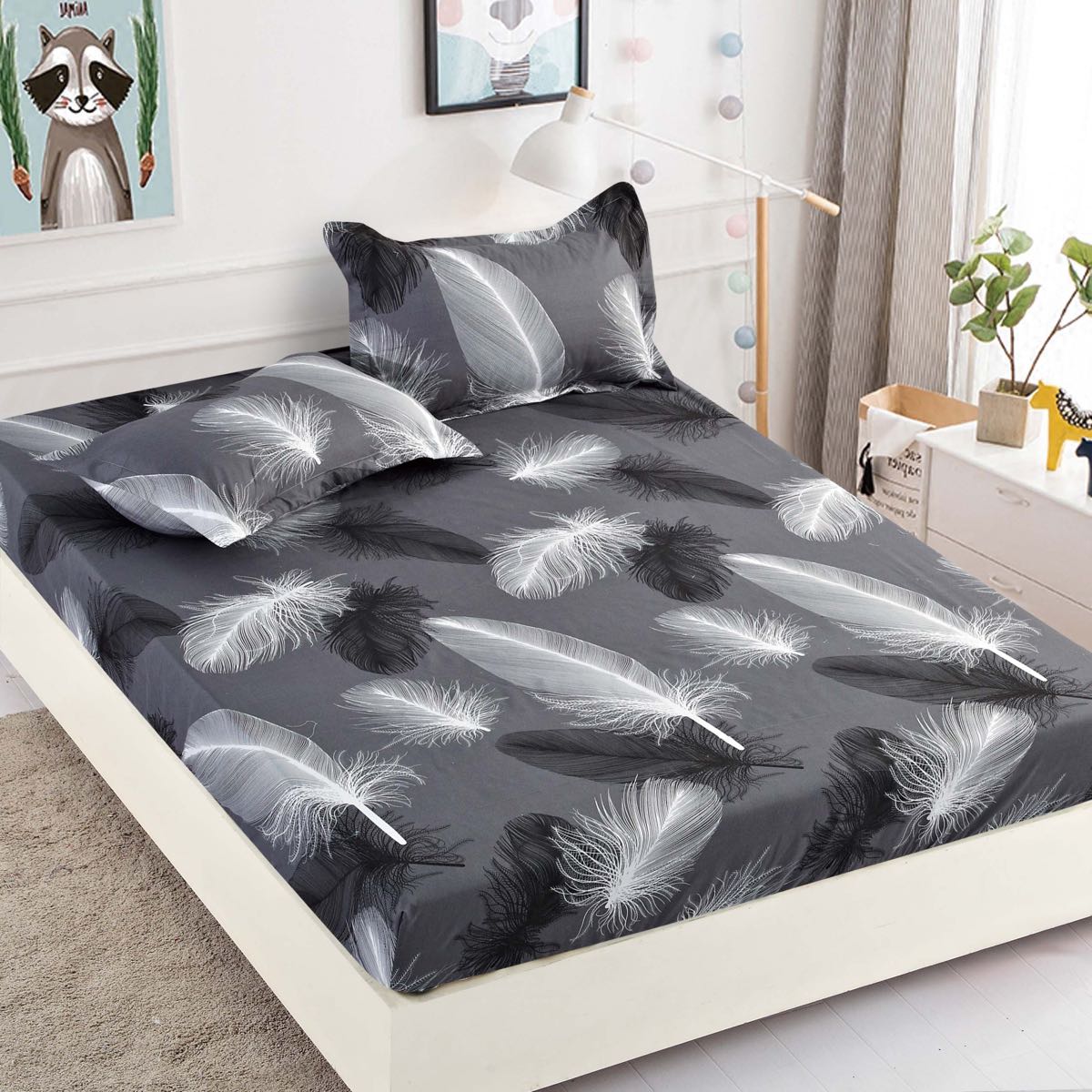 Lenjerie de pat 3 cu elastic, 100% bumbac - a743 de la Onesleep