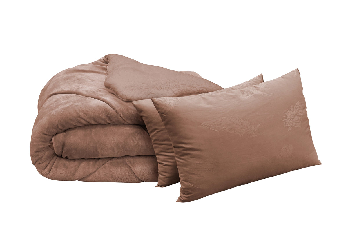 Set pătură luxoasă și 2 perne, bej